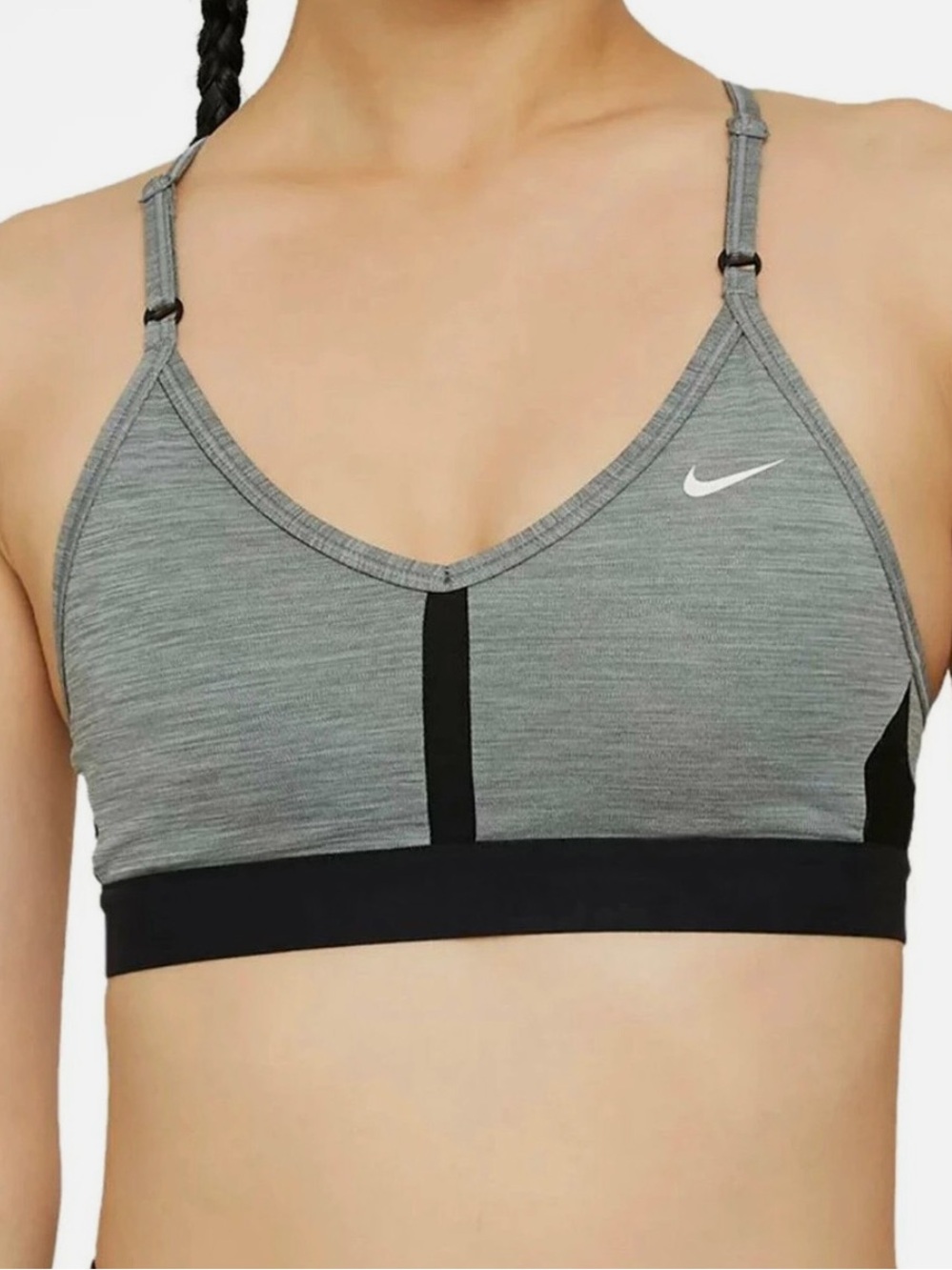 Nike Women's Indy Grey/Black LS Padded‎ V-Neck Sports Bra  Size L